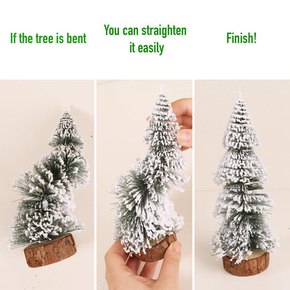 3 pieces Mini Christmas tree with wooden base for Christmas table decoration. Artificial Christmas tree perfect as a holiday gift.