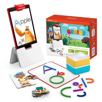 Osmo - Little Genius Starter Kit for Fire Tablet - 4 Learning Games - Ages 3-5 - Letters, Sounds, Creativity - Digital play with real game pieces - (includes Osmo Base for Fire) - German translated