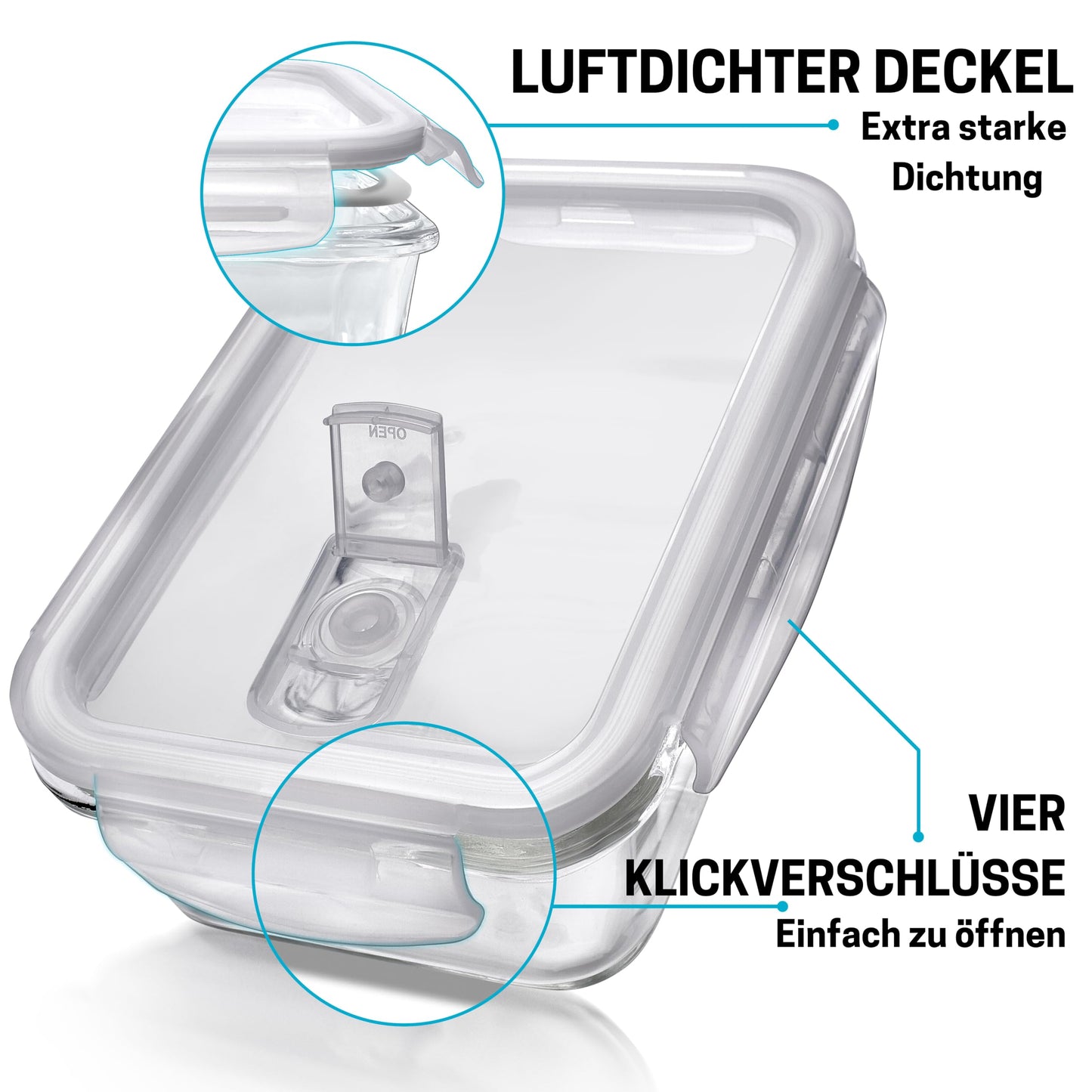 Igluu Meal Prep glass food storage containers with BPA-free lid (5-pack + 1 spare lid) - microwave, oven, freezer, dishwasher safe, leakproof - 840 ml - durable borosilicate glass.