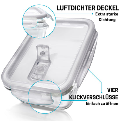 Igluu Meal Prep glass food storage containers with BPA-free lid (5-pack + 1 spare lid) - microwave, oven, freezer, dishwasher safe, leakproof - 840 ml - durable borosilicate glass.