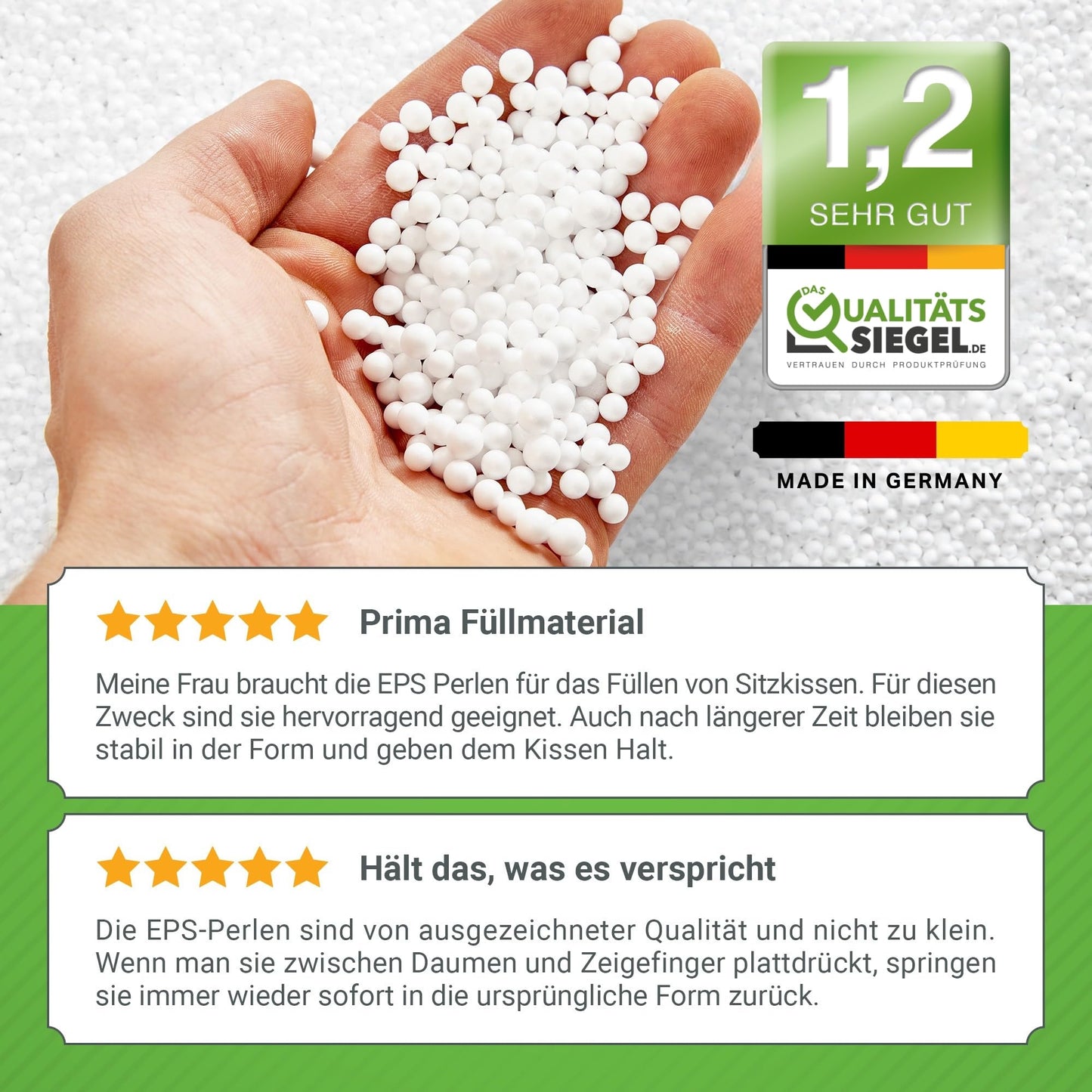 Green Bean 200 liters High-quality EPS beads from German production for bean bag filling | Styrofoam bead refill pack for cushion filling, nursing pillows, bean bags