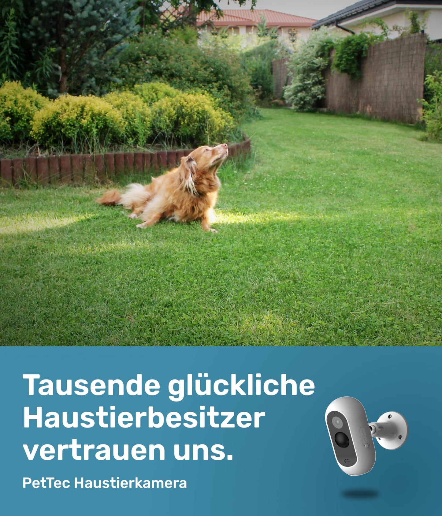 PetTec Outdoor Dog Camera Wireless - Weather-resistant Wi-Fi camera for dogs with 3MP, sharp digital zoom, 2-way audio, extremely strong battery - up to 9 months per charging cycle.