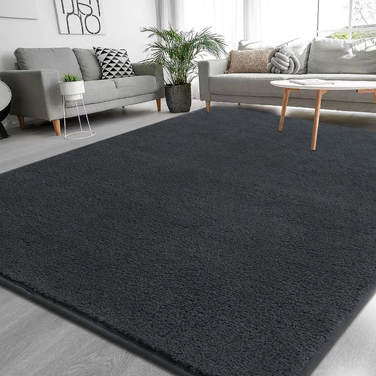 Rururug carpet living room 160x230 cm microfiber short pile carpet soft fluffy, modern large carpet washable rugs for living room, anthracite