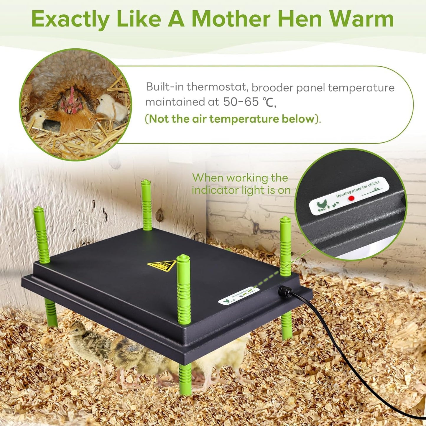 heninhill Heat Plate for Chicks 30x40cm Heating Plate Heat Lamp Adjustable height for Chickens Ducks Poultry Rearing (Black)