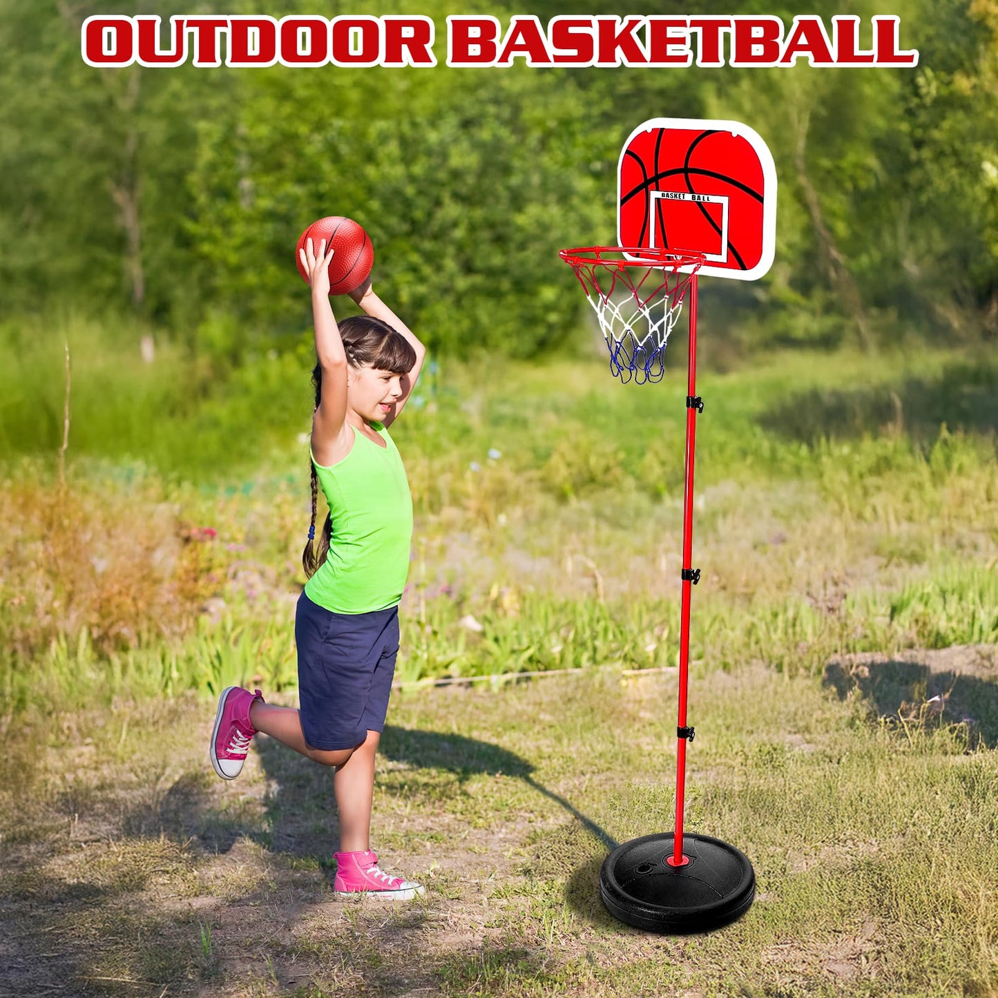 Zeawavsl Kids Basketball Hoop, Mini Basketball Hoop, Adjustable Height for Indoor and Outdoor Use, Includes 2 Basketballs Easy Assembly, Suitable for Kids Aged 3 to 8 Years