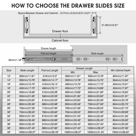 SHUHANG drawer slides heavy duty drawer slide full extension 400mm with lock drawer slides capacity ball bearing 68kg loading capacity side mounted 1 pair (2 pieces)