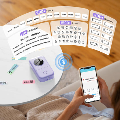 Phomemo D30 label maker, Bluetooth label printer, self-adhesive mini label printer compatible with iOS Android. Portable labeling device for home, kitchen, office - Purple.