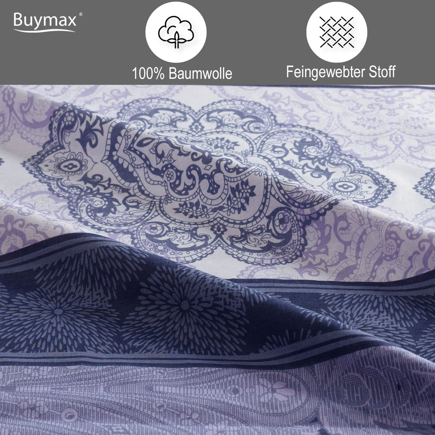 Buymax® bedding 155x220cm 100% cotton 2-piece duvet cover - bedding sets 155 x 220cm with 1 pillowcase 80x80cm, ÖKO-TEX Renforcé duvet cover set with zipper