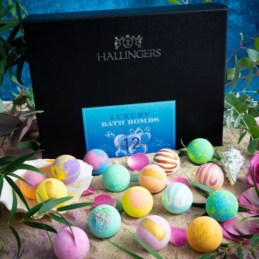 Hallingers Luxury Bath Bombs - Blue - Set of 12 bath bombs - Gift ideas for Christmas & Advent calendar gifts | Congratulations on your new home