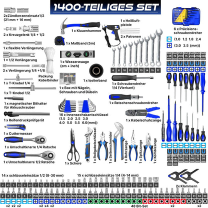 MASKO® 969-piece tool kit toolbox tool chest tool trolley professional 969 parts quality tools - Blue