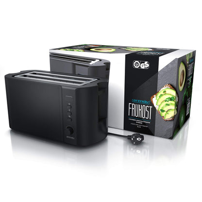 Arendo - Stainless Steel Long Slot 4 Slice Toaster - Defrost Function - heat-insulating housing - with integrated bun rack - crumb tray - display with remaining time indicator - Matt Black