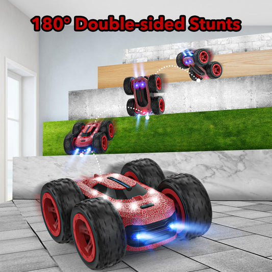 Remote control car for kids aged 3-12 years. 4WD RC car with 2.4Ghz frequency, 360° LED lights, stunt drift capabilities. Perfect toy for indoor/outdoor play, great for Christmas or birthday gifts for boys and girls.