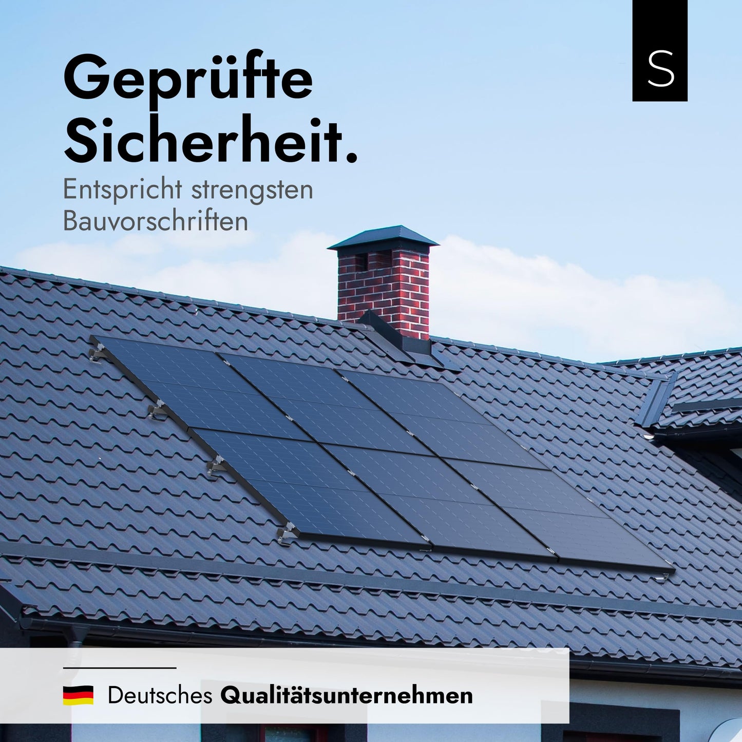 SOLAFIX® Balcony Solar Panel Mounting Kit for Tile Roof - Roof Mount Set for 2 Solar Panels 30-40 mm Frame Height - Solar Mount for Tile Roof with EASY-CLICK Clamps & Height-Adjustable Roof Hooks