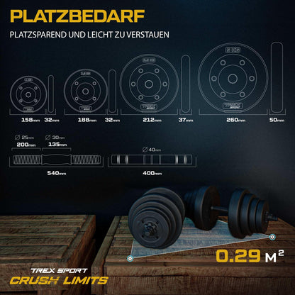 TREX SPORT Dumbbell Set | 2 sets of dumbbells & barbell | 20kg 40kg dumbbell set with connecting tube - 40kg (2x20kg)