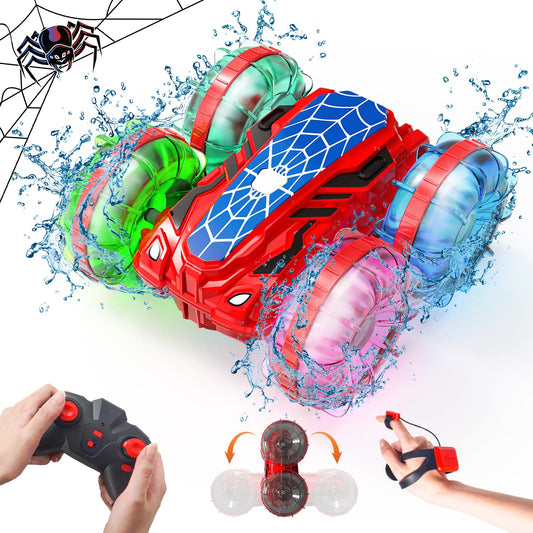 Remote-controlled amphibious vehicle for 3-8 year olds, Spider remote-controlled car with hand control, gesture sensor toy car with lights & 360° rotation, pool toy water toy