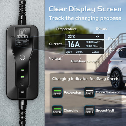 AFYEEV 3.6kW Type 2 charging cable, 6M, with Schuko plug for electric car, adjustable current 8A/10A/13A/16A, EV charger with bag (IEC 62196-2)