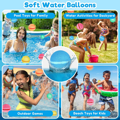 GUHAOOL 15pcs Reusable Water Balloons, Self-Sealing, Water Balloons Quick Fill with Mesh Bag, Silicone Water Balloons for Water Balloon Fights, Pool, Beach & Family Activities
