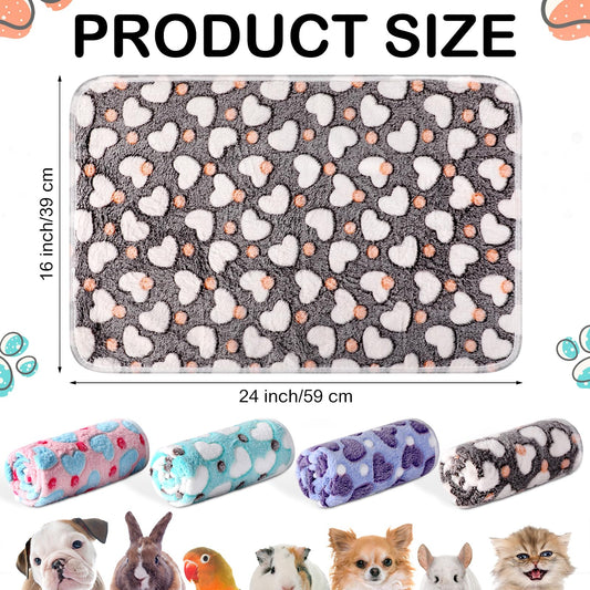 Namalu 4 Waterproof Guinea Pig Fleece Blankets Small Washable Dog Blanket Absorbent Guinea Pig Cage Liners Reusable PIPI Pads Sleep Cuddle Blanket (Heart Pattern, 60 x 40 cm)