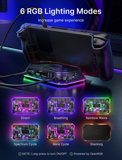 JSAUX RGB Docking Station Compatible with Steam Deck (OLED)/ROG Ally, 12-in-1 Steam Deck Dock with 4K@120Hz HDMI & DisplayPort Gigabit Ethernet USB-C 3.2 USB-A 3.2, Support VRR, ALLM, HDR - HB1201S