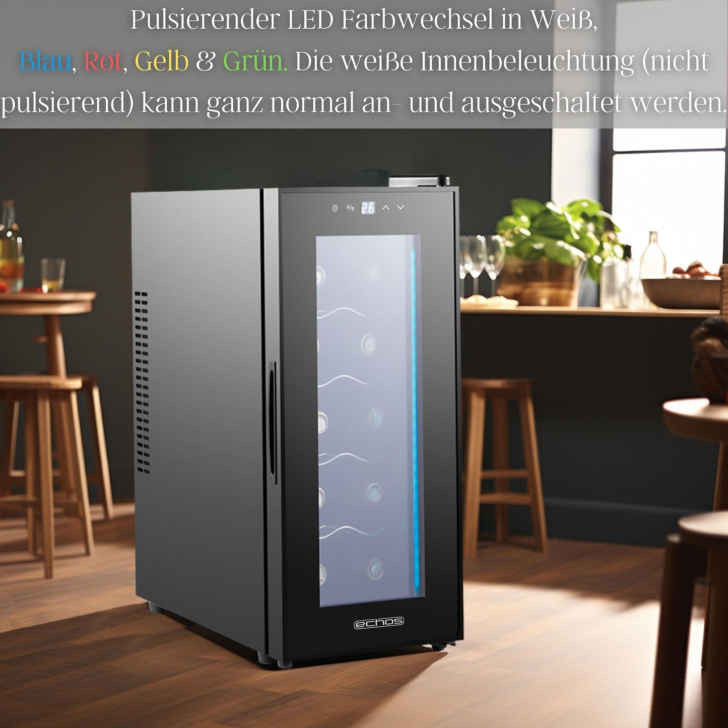 Echo's wine cooler 10 bottles 28 liters LED lighting wine cooler wine climate refrigerator mini fridge wine cooler minibar with glass door.