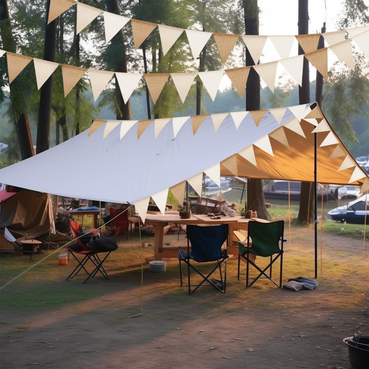 G2PLUS Outdoor Weatherproof Brown Beige Pennant Banner, 20M Indoor Party Pennant Garlands, 60 PCS Pennants Garden Pennant Banners, 5 Rustic Boho Pennant Garlands for Baby Shower, Wedding, Birthday.