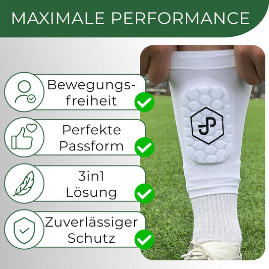 JDP Premium 3in1 Shin Guards, sock with integrated shin guards for soccer, shin guards including soccer socks, soccer shin guards, adult white shin guards.