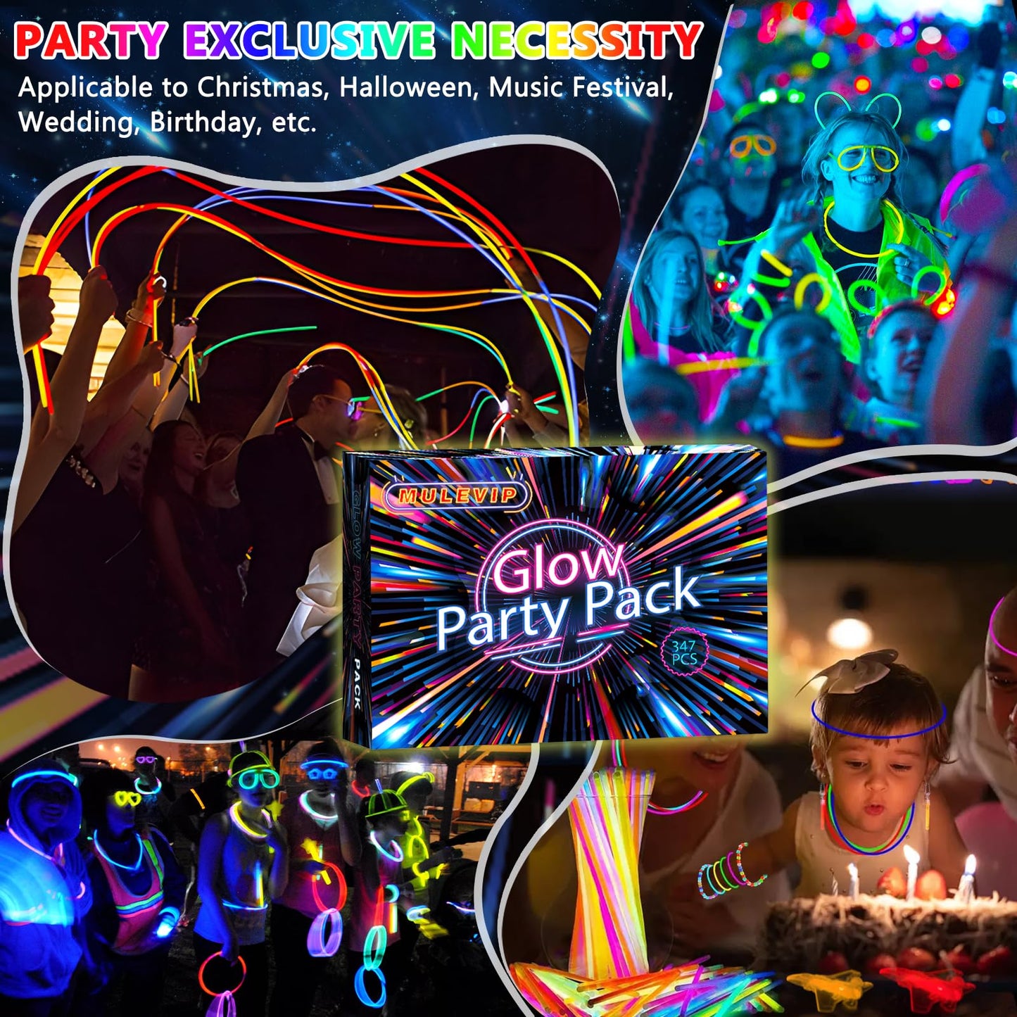 MULEVIP Glow Sticks Party Set 425 Pieces Glow Sticks, Neon Party Glow Bracelets Wedding Glow Toys for Party Decor, Glow Sticks Wedding, Light Sticks for Kids
