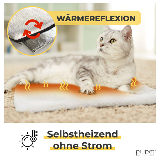 PiuPet® Self-heating Cat Blanket I 60x45cm I Electric-free Heating Blanket I Cat Warming Blanket I Heating Blanket for Cats without Electricity | Cat Accessories | Self-warming Cat Blanket (White)