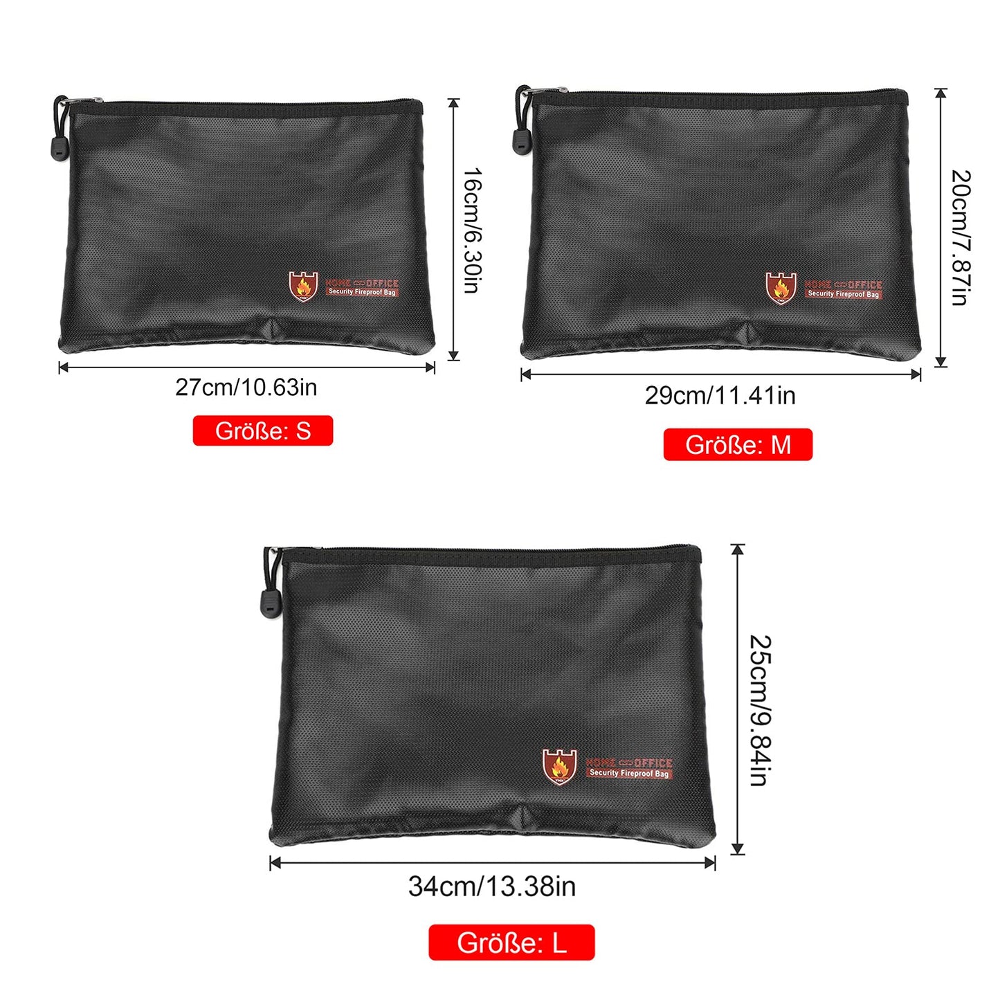 2 pieces Fireproof Document Bag 34x25cm, Waterproof Fire Resistant Safe Bag, Fireproof Money Storage, Large Capacity File Bag for Documents/Money/Passport/Bank Files and Cash