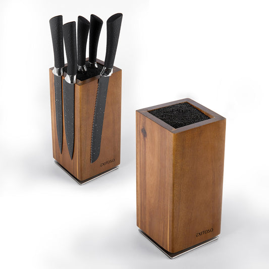 Successful NEW Acacia Knife Block, 360-degree Rotating with External Magnets & Removable Bristle Insert - Holds up to 20 knives | Secure Knife Storage Wooden Knife Block (knives not included)