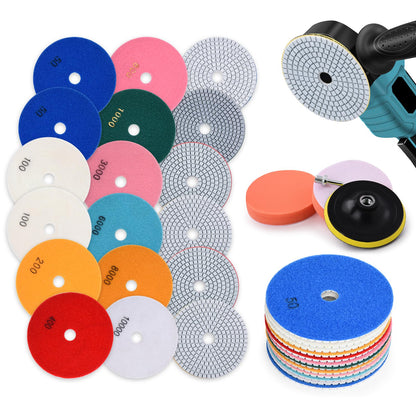 16 pieces 100mm diamond polishing pads including M14 rubber support pad, wool felt, foam polishing pad, 8mm drill attachment, 50-10000 diamond grinding disc for tile grinding disc marble.