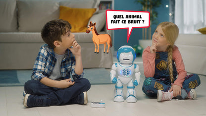 Lexibook Powerman Kid - educational robot, bilingual French/English, with remote control - programmable, dances, plays music, tells stories, 450+ quiz, records 4+.