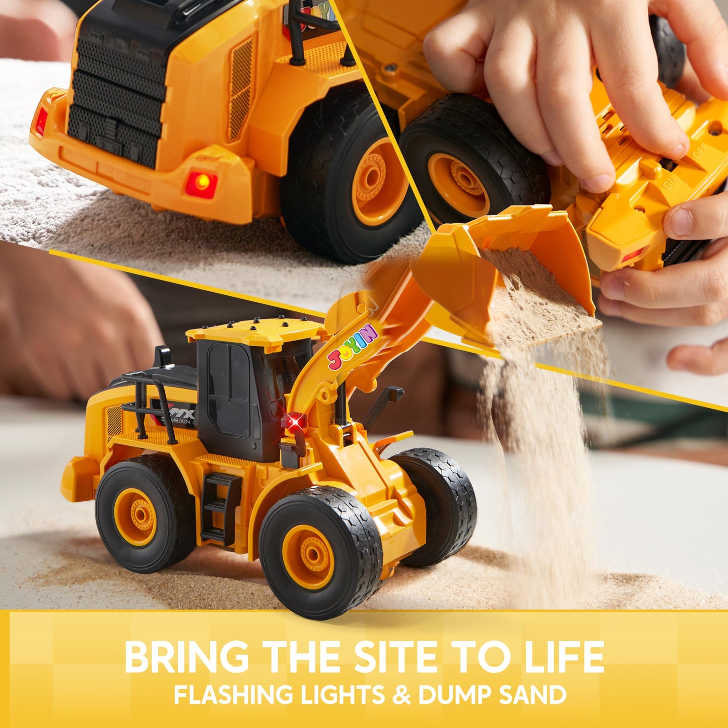 JOYIN Remote Control RC Excavator Tractor Truck with Light and Sound 2.4G Front Loader Construction Toy Birthday Gift for Boys 6 7 8 9 10 11 years