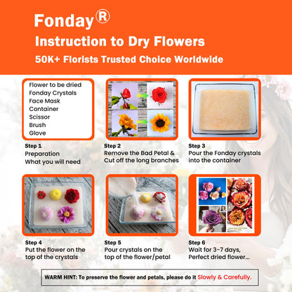 8LBs Flower Drying Crystal, silica gel Fonday with drying crystals for delicate flowers, color indicator reusable (8lbs)