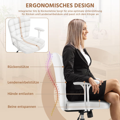 Yaheetech home office chair desk chair office chair work chair made of faux leather, swivel chair with soft armrests, height adjustable padded chair computer chair with wheels, white