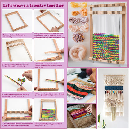 LYKTRIX kids wooden loom kit, weaving set for 4-12 year olds. Perfect school loom for students and beginners, includes enough yarn for knitting.