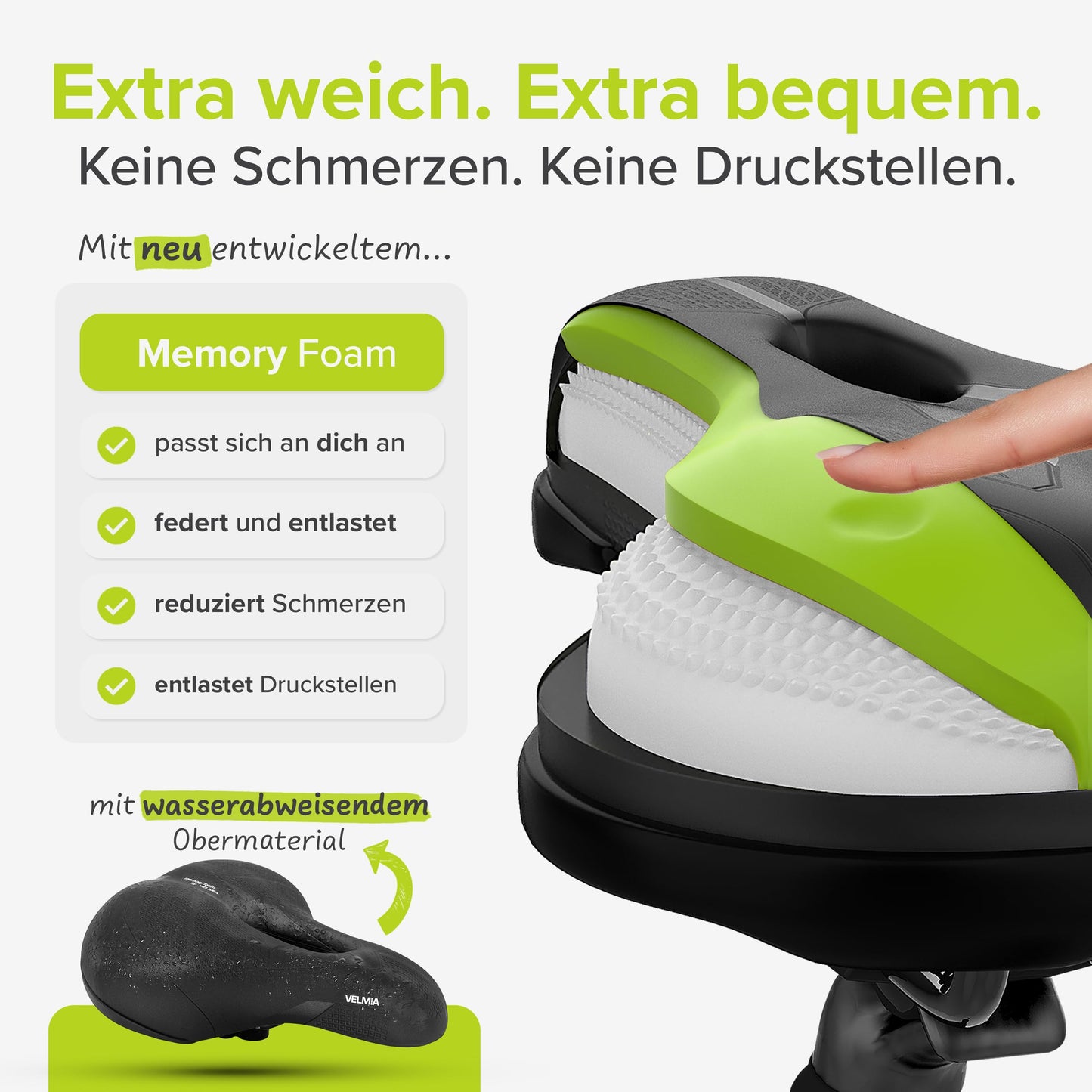 Velmia Bike Saddle [City] - Comfortable saddle for men and women - Concept 3 zones - waterproof bike seat with ergonomic design