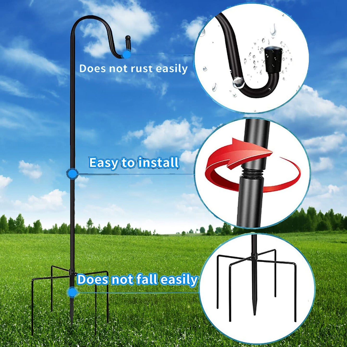 XRR Shepherd's Hooks 2 Pack with 5 prongs 96 cm / 37 inch Shepherd's Hook Metal Garden Stake for lanterns, bird cages, weddings, flower baskets, decorations, etc.