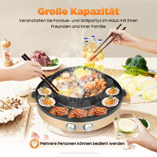 Charocean 2000W Hot Pot Electric Hotpot Pot 220V Electric Grill 2 in 1 Multifunction Electric Grill Hot pot with Removable Cooking Plate, Electric Hot Pots for Dorm Home (Gold)