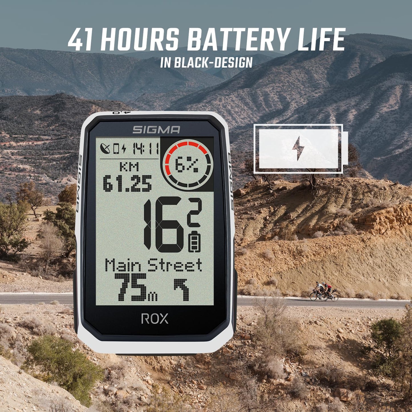 SIGMA ROX 4.0 Endurance White Sensor Set | Wireless GPS bike computer with speed, heart rate, and cadence sensors & OVERCLAMP Butler | 41h battery life | E-bike compatible