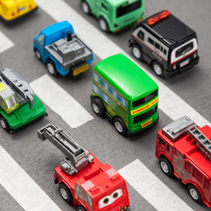 JOYIN 18 Piece Pull Back City Cars and Trucks Toy Vehicle Set, Model Car, Friction Powered Die-cast Cars for Toddlers, Boys, and Girls learning play