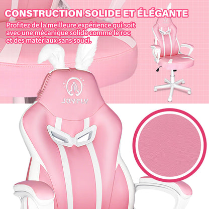 JOYFLY Pink Gaming Chair Office Chair Computer Chair PU Leather Ergonomic Gamer Chairs with cute bunny ears and tail Height Adjustable Lumbar Support (Pink)