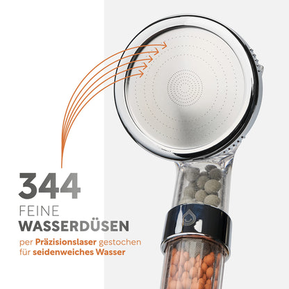 Premium shower head with mineral stones from happydrop - The water-saving handheld shower head with 3 spray modes.