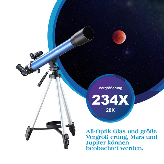 Aomekie Telescope Astronomy, 234X Refractor Telescope for kids beginners with 10X Smartphone Adapter Extendable tripod Bag Moon filter and Erect Image Finder Scope