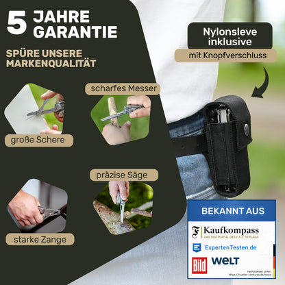 TREKLINE Premium Multitool Tool [stainless steel] Survival Multifunction knife perfect camping accessory, Multifunction tool [28 functions] pocket knife, Protected design