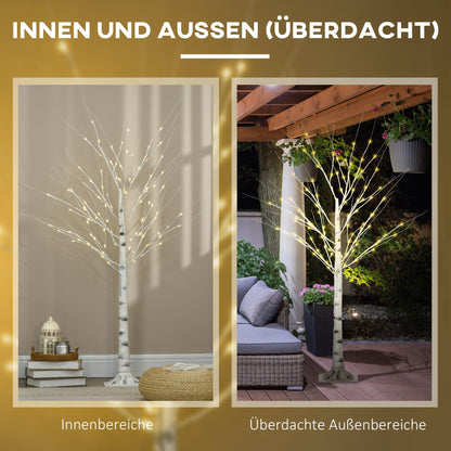 HOMCOM LED Light Tree 150 cm with 96 warm white LEDs, IP44 indoor/outdoor Christmas decoration in birch design artificial Christmas tree decorative light tree.