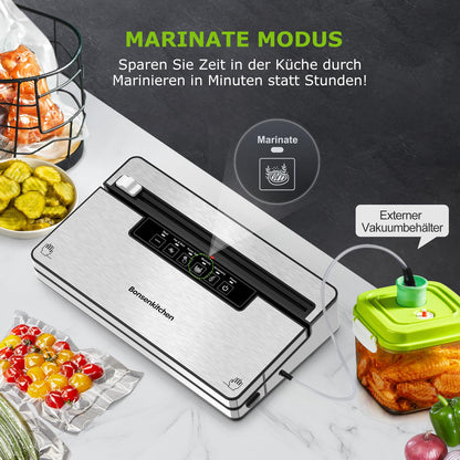 Bonsenkitchen Vacuum Sealer, Strong Vacuum Sealer with 5 Modes, 8 L/Min, Globefish Technology for Continuous High-Speed Operation, Includes 100 Vacuum Bags and 1 Roll Bag.