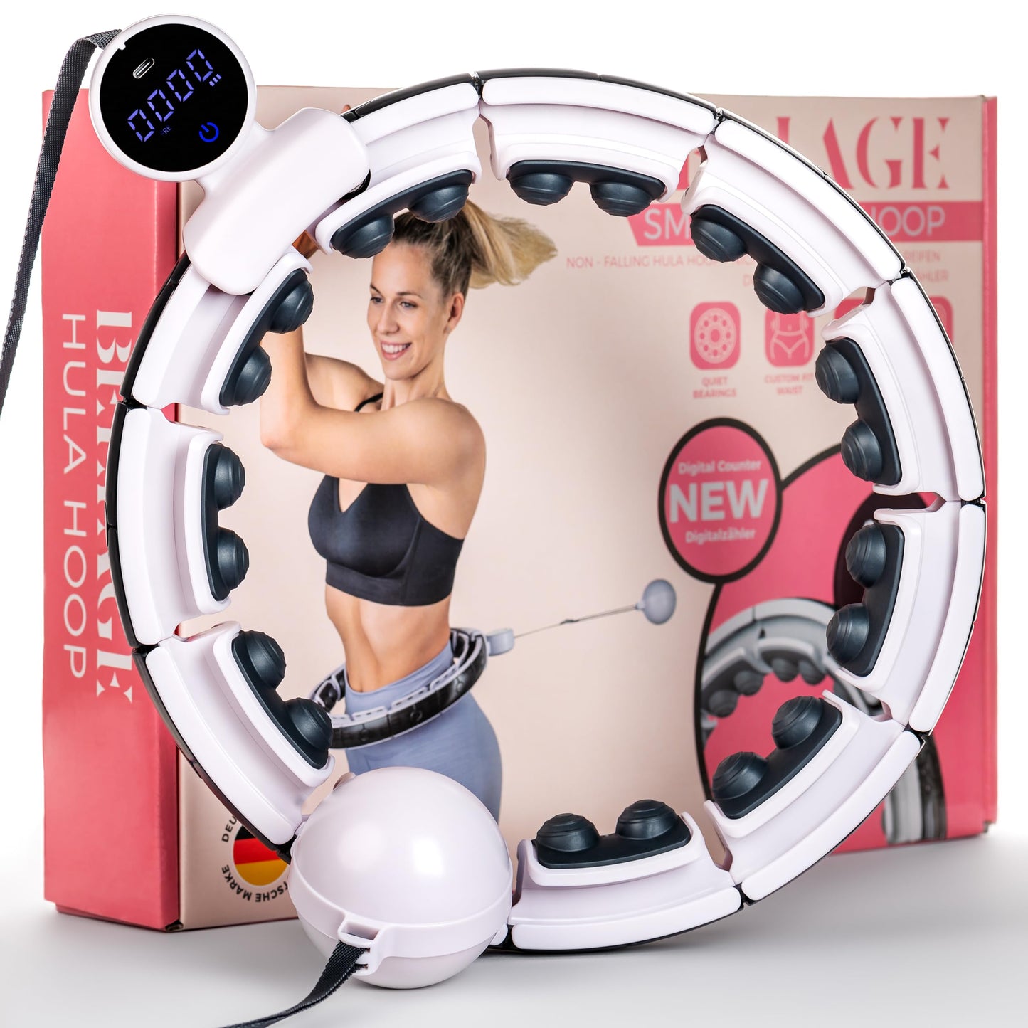 Bellage® Smart Hula Hoop for Adults and Beginners - Hula Hoop with Weighted Ball and Counter - Hullahub Hoop for Weight Loss with Fun Workout - Hoola Hoop Hoop