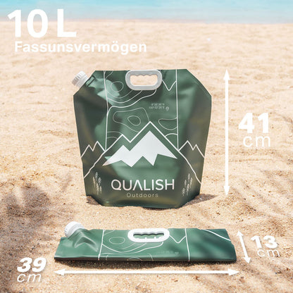 QUALISH® Foldable Water Jug - BPA-free & Food Safe - Convenient 3-piece set - 10L - With integrated aluminum layer - Foldable Water Jug for Camping Drinking Water Container