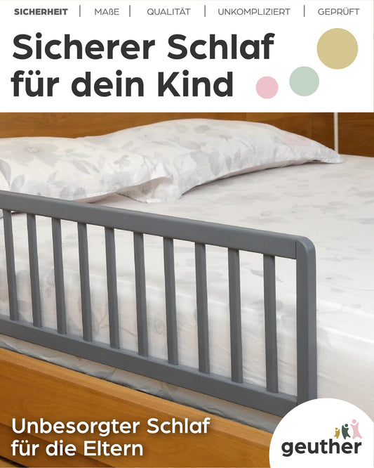Geuther wooden bed guard rail | Bed rail for children | Bed guard as protection against falls | Baby bed rail for parents' bed, child bed rail & baby bed in 90 cm length, Gray